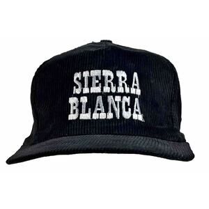 Vintage SIERRA BLANCA Strapback Corduroy Hat Black w/Leather Strap Cap